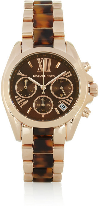 Michael Kors Bradshaw rose gold-tone stainless steel and acetate chronograph watch