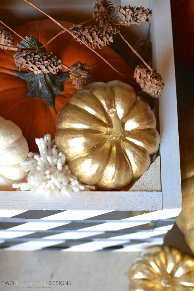 Gold Pumpkins in Painted Crate