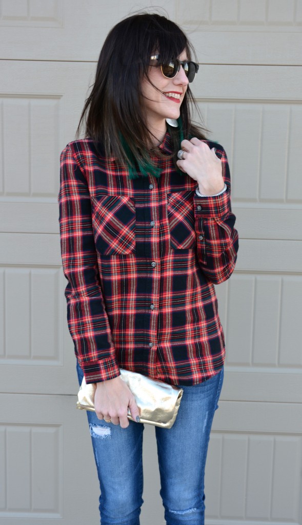 Plaid Flannel, Skinny Torn Jeans, Floral Vans and Gold Metallic Leather by Two Thirty~Five Designs