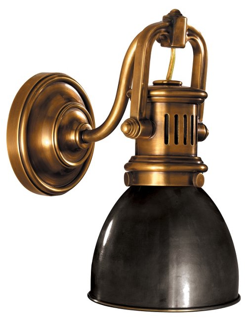 yoke suspended sconce, antiqued brass, modern industrial lighting