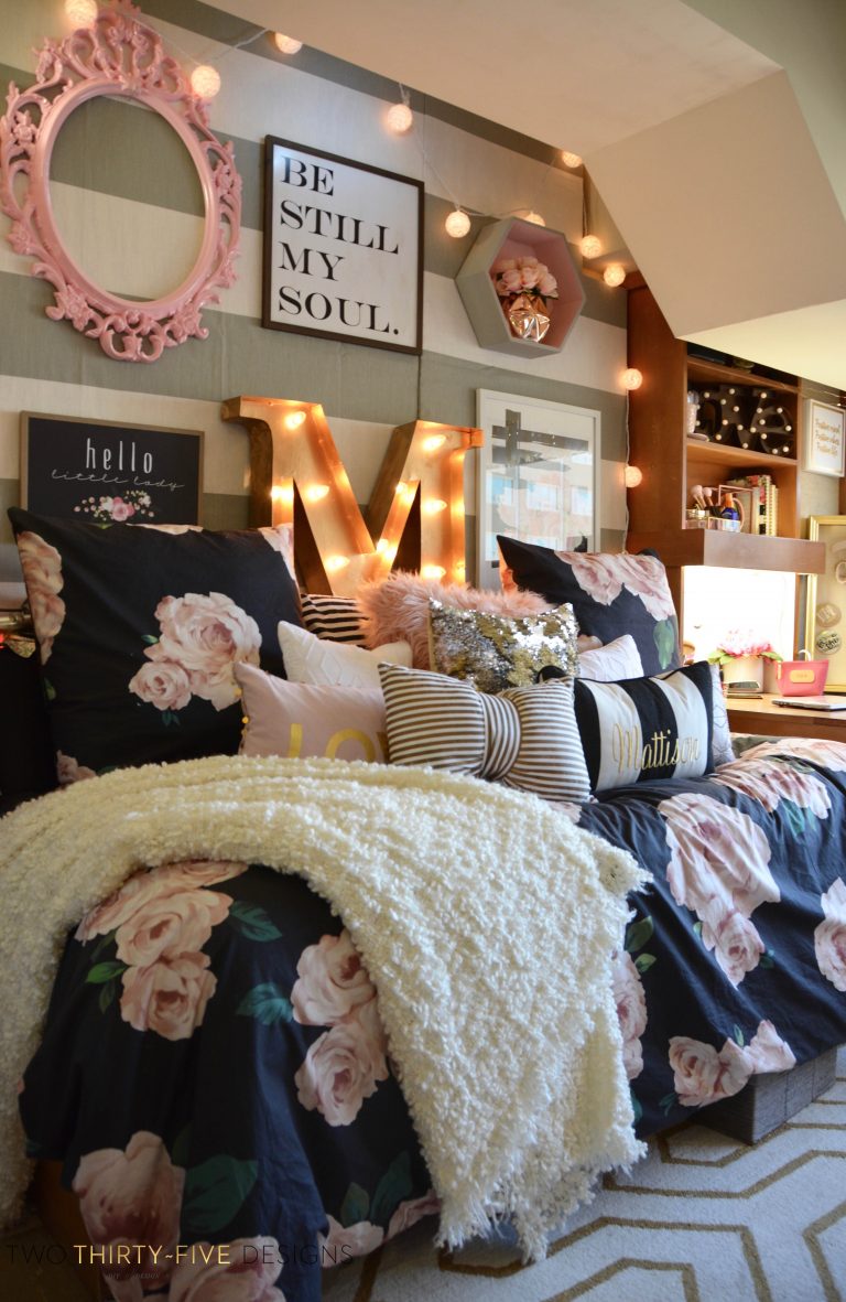led lights in letters for your space and super soft fabrics create an inviting place to stay for the year.